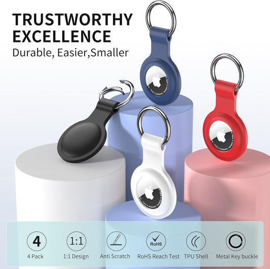 Case Compatible with Apple Airtags Case Keychain Air Tag Holder Air Tag Key Ring Cases Air Tags Protective Cover Airtag Key Chain Loop Holders Silicone for Luggage Dog Cat Pet Collar 4 Pack