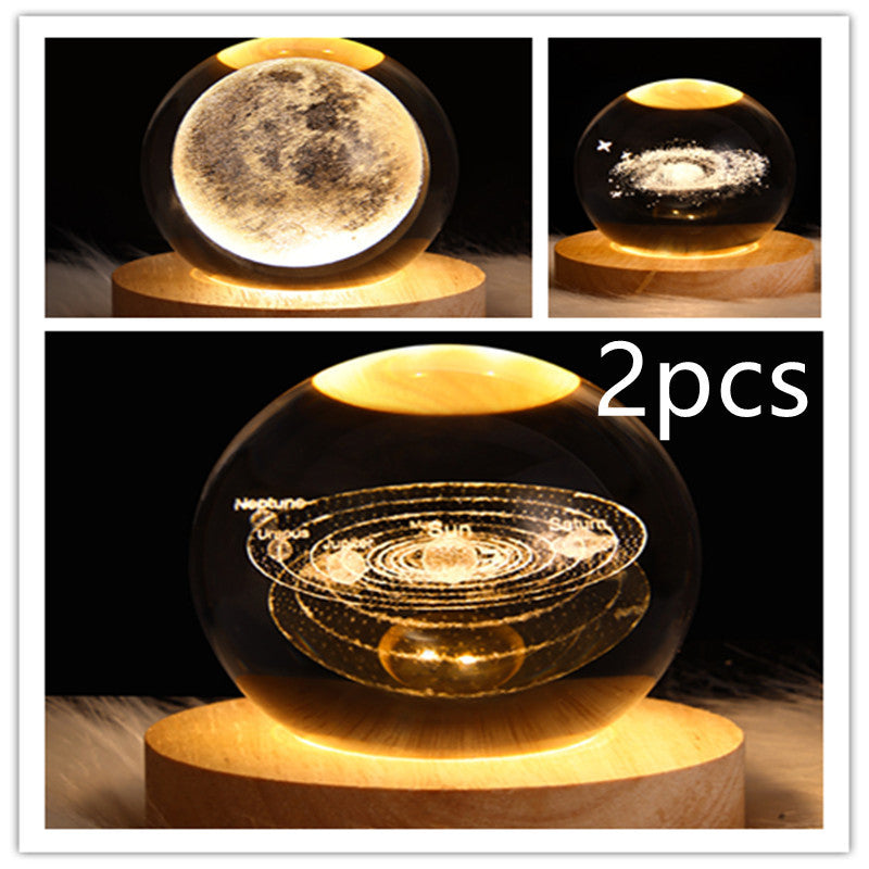 3D Galaxy Crystal Ball Night Light – LED Planet & Moon Table Lamp for Bedroom, Kids Room & Party Decor
