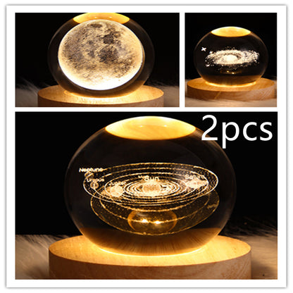 3D Galaxy Crystal Ball Night Light – LED Planet & Moon Table Lamp for Bedroom, Kids Room & Party Decor