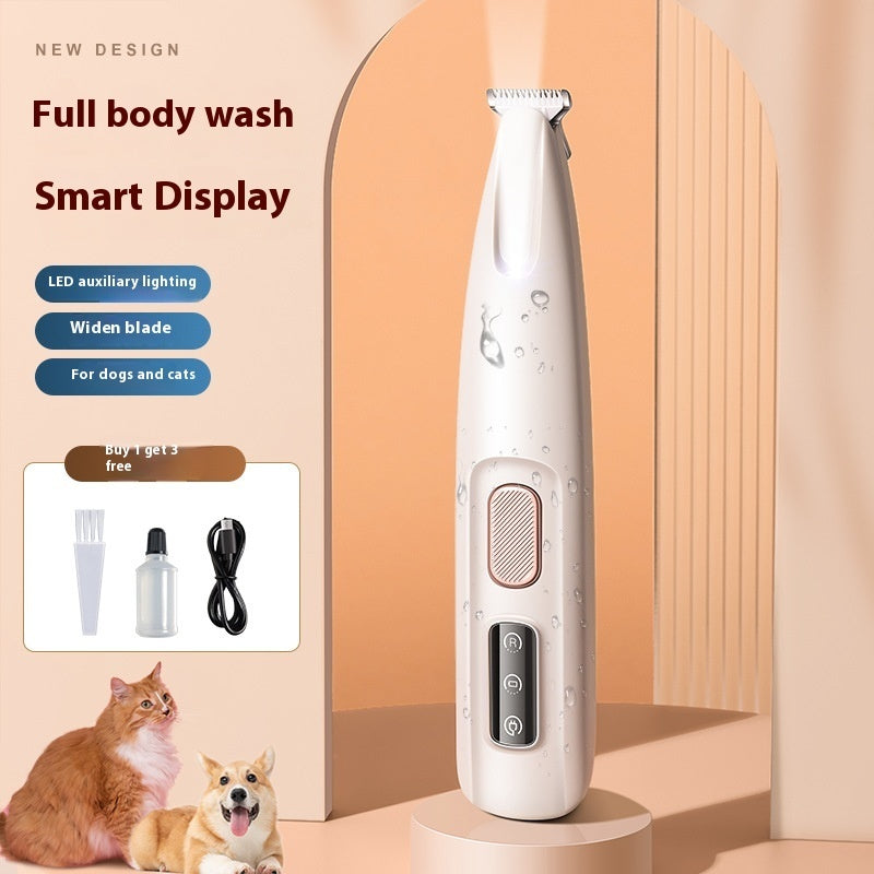 Waterproof Pet Paw Trimmer with LED Light & Display – Wide Blade Per Hair Clippers for Grooming