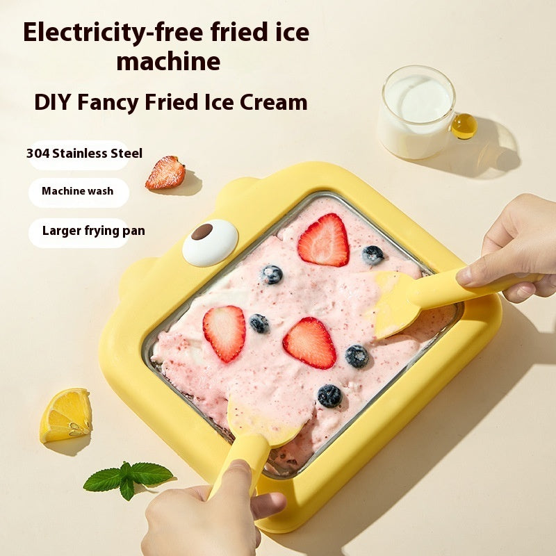 DIY Fried Ice Cream Maker – Plug-Free Frozen Yogurt & Fruit Dessert Roll Machine for Home Use