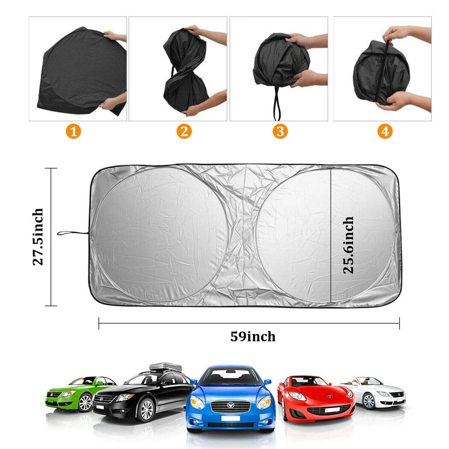 Foldable Car Sunshade for Windshield & Rear Window – UV Protection Sun Visor with Suction Cups, Keeps Interior Cool