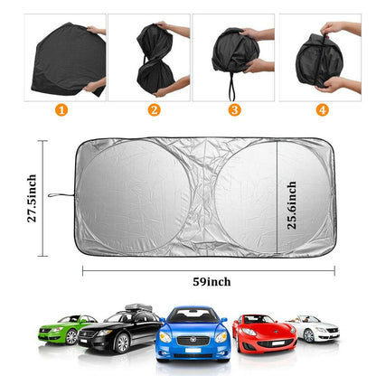 Foldable Car Sunshade for Windshield & Rear Window – UV Protection Sun Visor with Suction Cups, Keeps Interior Cool