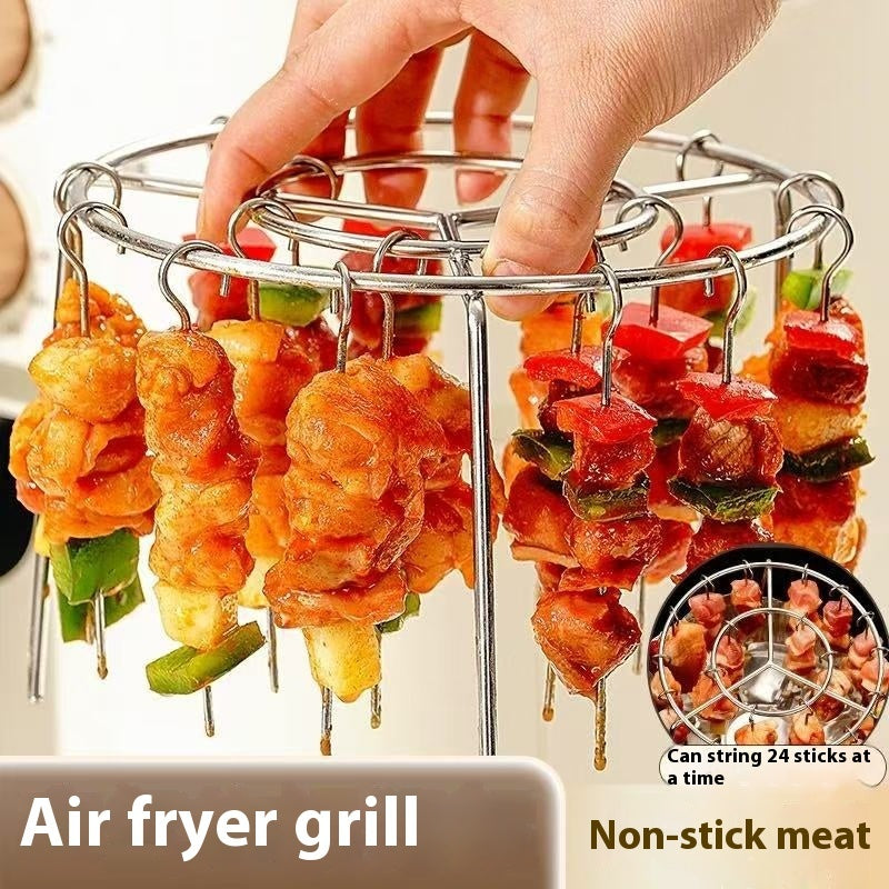 Universal Stainless Steel Vertical Grill Rack – Air Fryer Accessory for Skewers, Meat & Veggies
