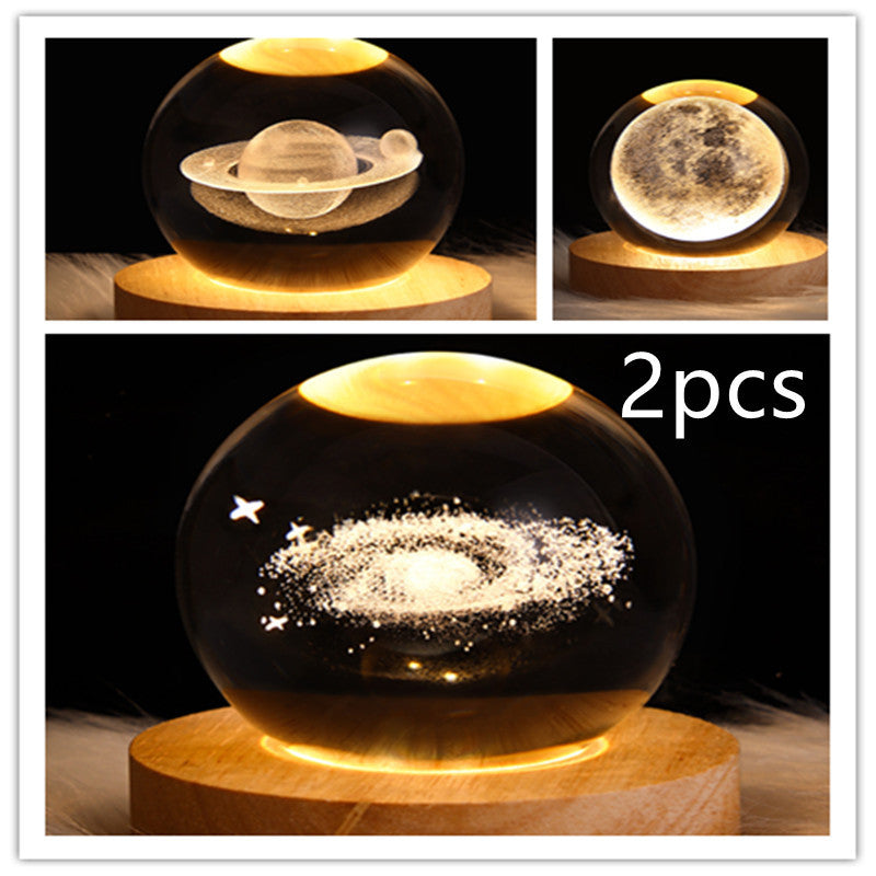 3D Galaxy Crystal Ball Night Light – LED Planet & Moon Table Lamp for Bedroom, Kids Room & Party Decor