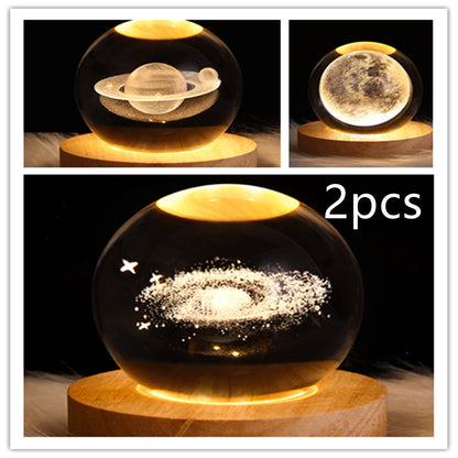 3D Galaxy Crystal Ball Night Light – LED Planet & Moon Table Lamp for Bedroom, Kids Room & Party Decor
