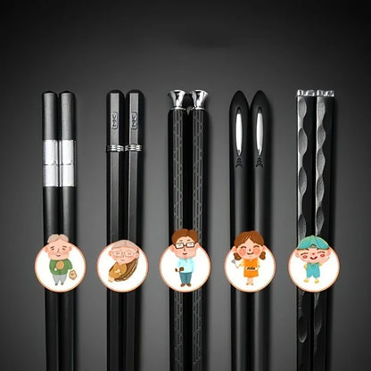 Nordic-Style Alloy Chopsticks Set - Non-Slip Heat-Resistant Dishwasher Safe Utensils (Gold/Black)