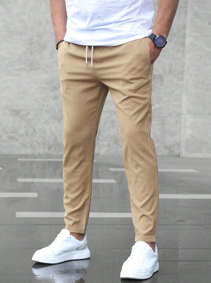 Men's Slim Fit Casual Pants – Drawstring Trousers with Pockets for Everyday Comfort & Style
