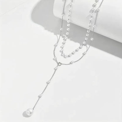 Women’s Double Layer Pearl Necklace – Twin Pearl Pendant Elegant Jewelry