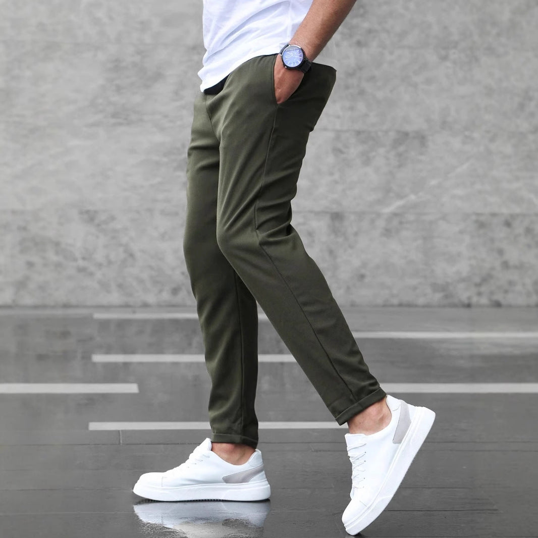 Men's Slim Fit Casual Pants – Drawstring Trousers with Pockets for Everyday Comfort & Style