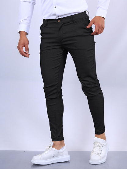 Men's Slim Fit Button Trousers – Versatile Solid Color Office & Casual Pencil Pants