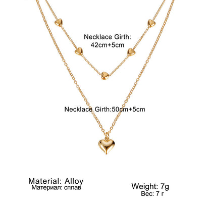 Double-Layer Heart Pendant Necklace – Gold Multilayer Fine Chain Jewelry for Women