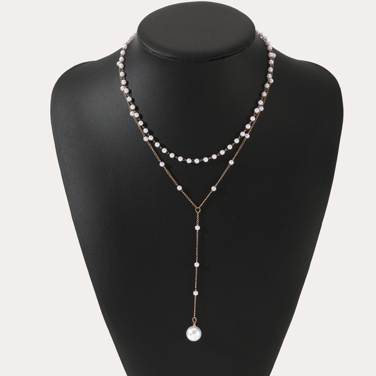 Women’s Double Layer Pearl Necklace – Twin Pearl Pendant Elegant Jewelry