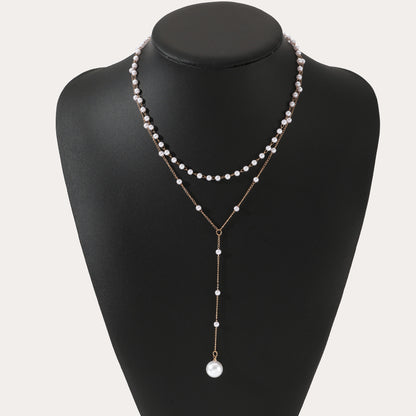 Women’s Double Layer Pearl Necklace – Twin Pearl Pendant Elegant Jewelry