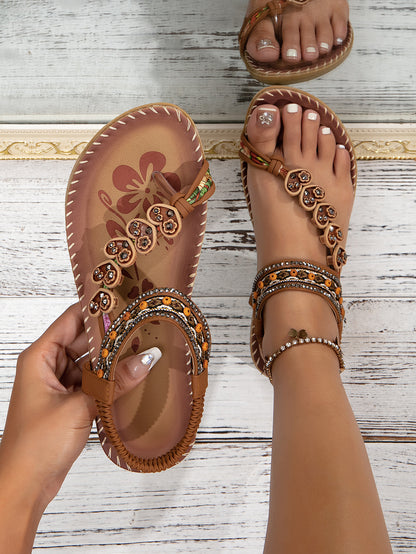 Bohemian Flower Thong Sandals – Women's Summer Flat Beach Shoes