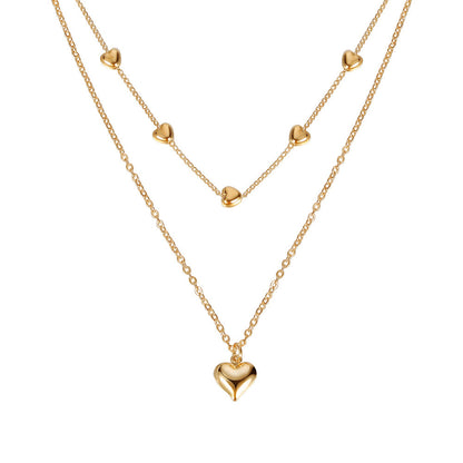 Double-Layer Heart Pendant Necklace – Gold Multilayer Fine Chain Jewelry for Women
