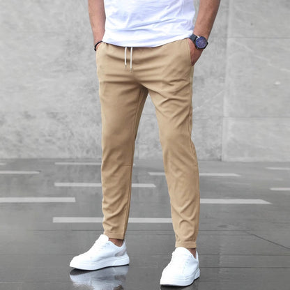 Men's Slim Fit Casual Pants – Drawstring Trousers with Pockets for Everyday Comfort & Style