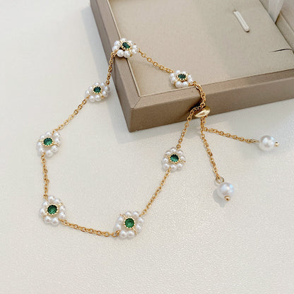 Adjustable Pearl Flower Bracelet – Elegant All-Match Fashion Chain Jewelry for Women