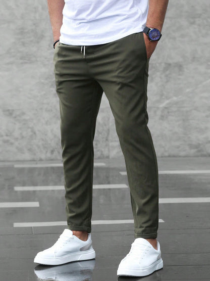 Men's Slim Fit Casual Pants – Drawstring Trousers with Pockets for Everyday Comfort & Style
