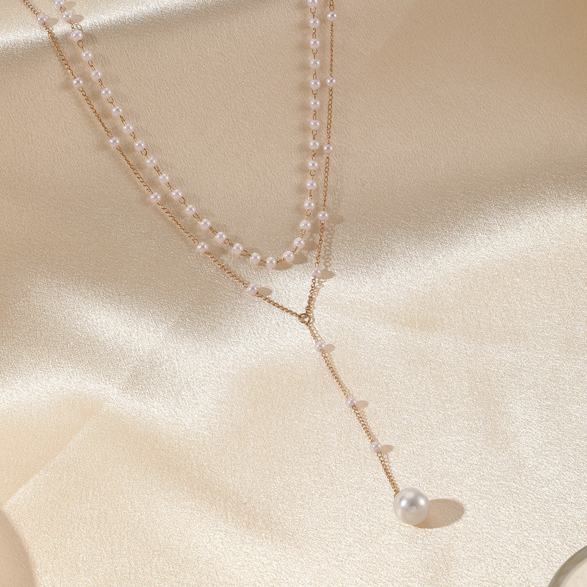 Women’s Double Layer Pearl Necklace – Twin Pearl Pendant Elegant Jewelry