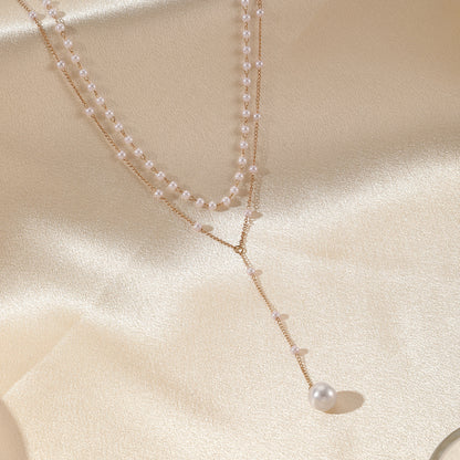 Women’s Double Layer Pearl Necklace – Twin Pearl Pendant Elegant Jewelry