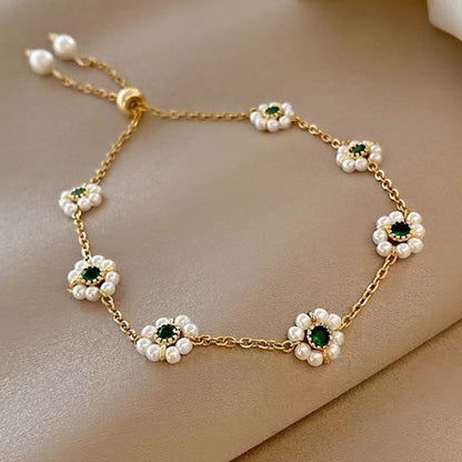 Adjustable Pearl Flower Bracelet – Elegant All-Match Fashion Chain Jewelry for Women