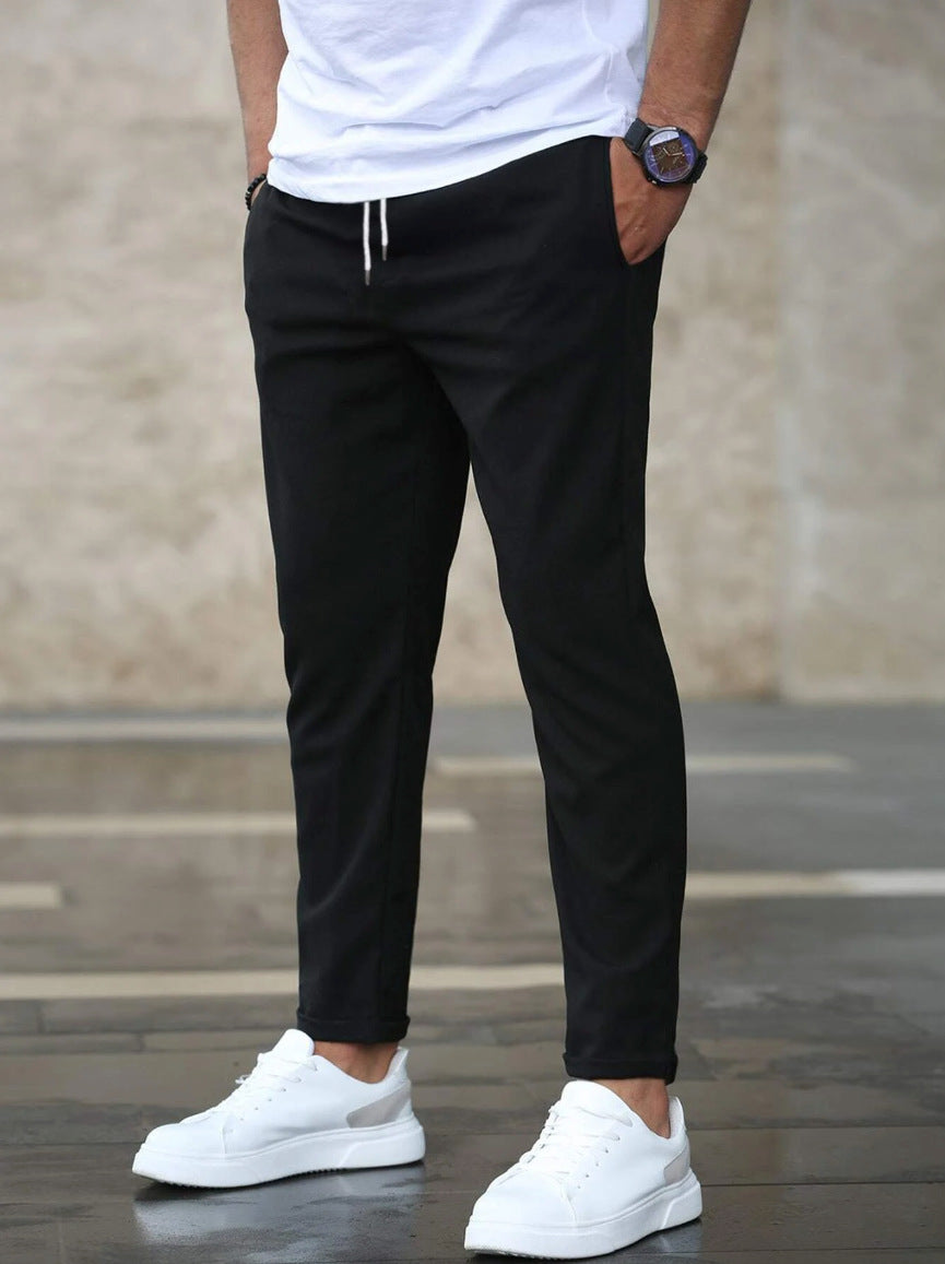 Men's Slim Fit Casual Pants – Drawstring Trousers with Pockets for Everyday Comfort & Style