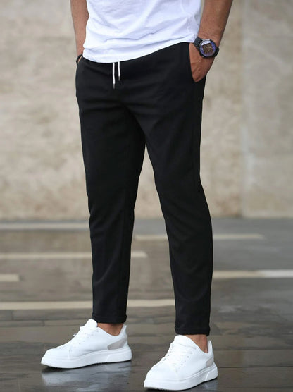 Men's Slim Fit Casual Pants – Drawstring Trousers with Pockets for Everyday Comfort & Style