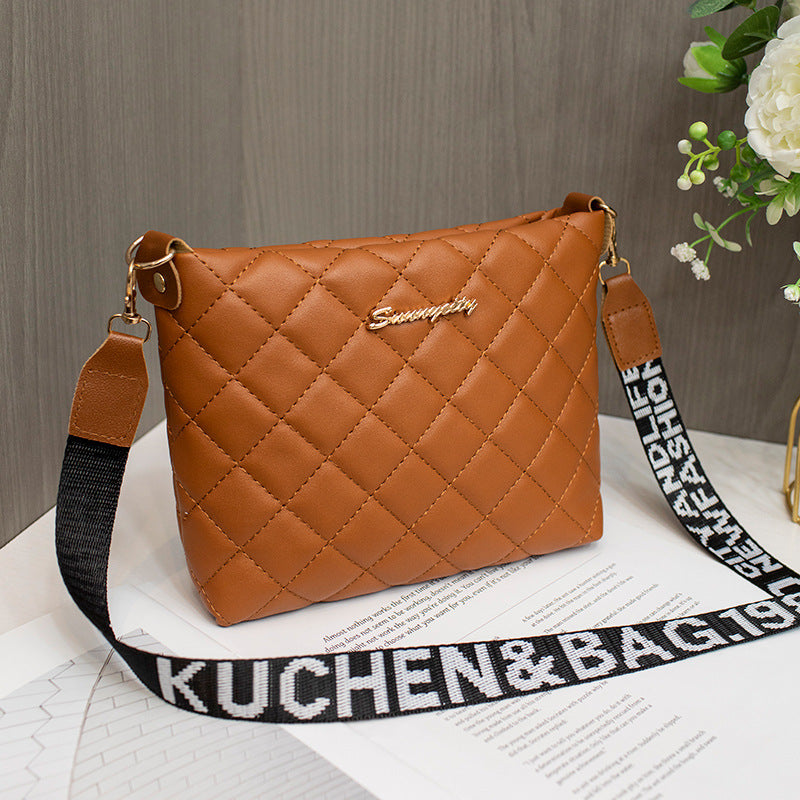 Women's Quilted Crossbody Messenger Bag – Fashion Chain Shoulder Purse with Embroidery Design