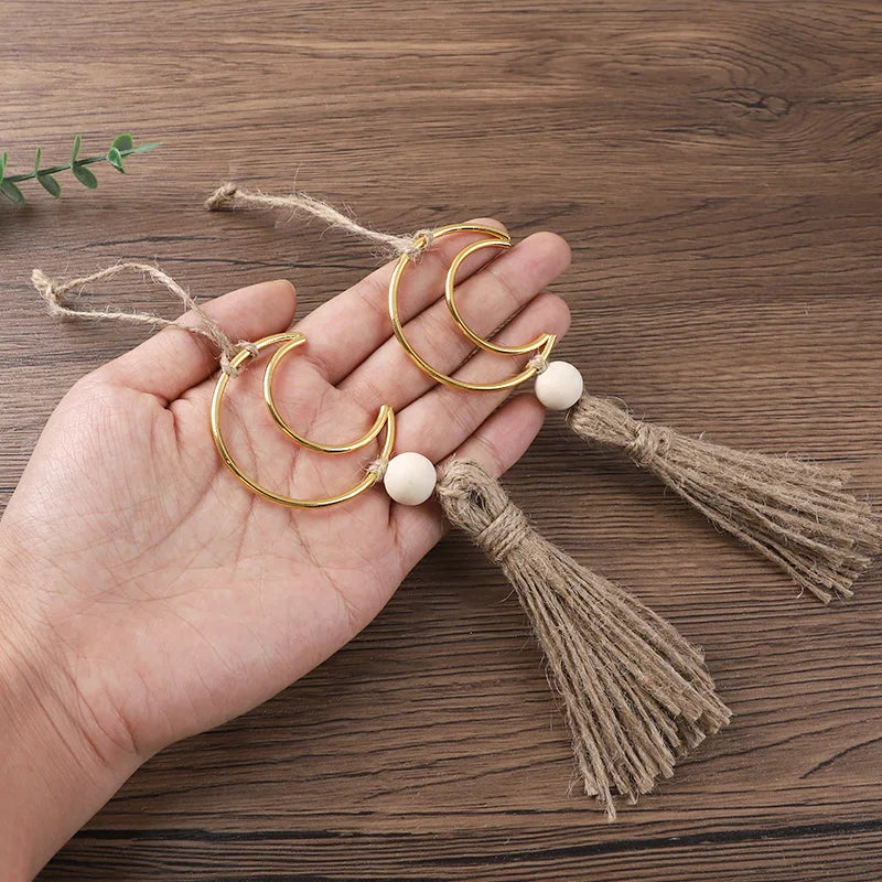 Ramadan Moon Wooden Beads Ornament - Tassel Wall Decor