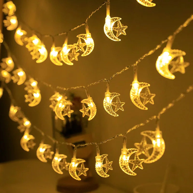 1.5m Moon & Star LED String Lights - Ramadan Eid Decoration