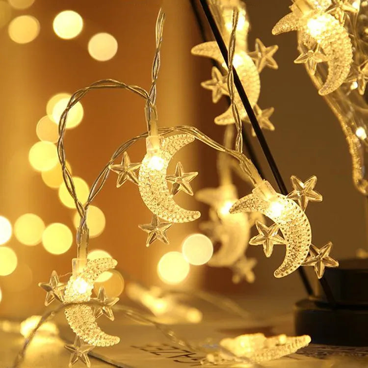 1.5m Moon & Star LED String Lights - Ramadan Eid Decoration