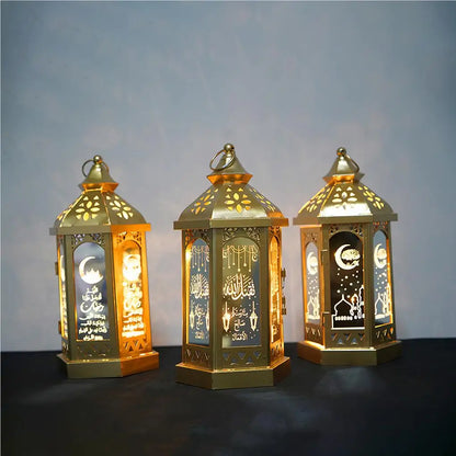 Ramadan Hanging Iron Lantern - Gold Hollow Eid Decorative Light