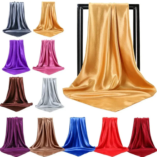 Satin Silk Square Hijab Scarf for Women | 90×90cm Shiny Solid Wrap | 32 Colors