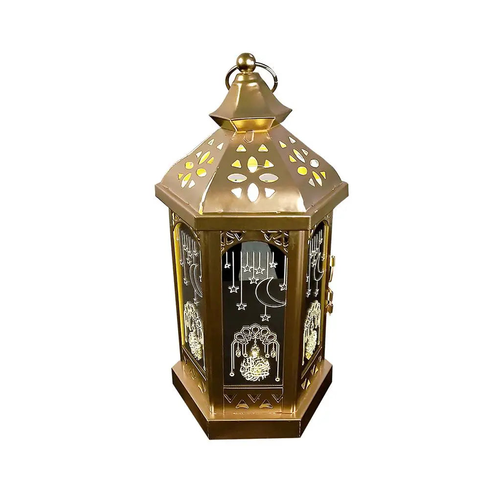 Ramadan Hanging Iron Lantern - Gold Hollow Eid Decorative Light
