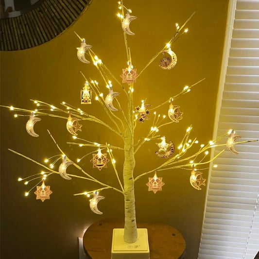 LED Birch Tree Lights - Ramadan Star & Moon String Lights