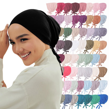 Women's Cotton Jersey Hijab Undercap - Tie Back Inner Cap with 82 Color Options