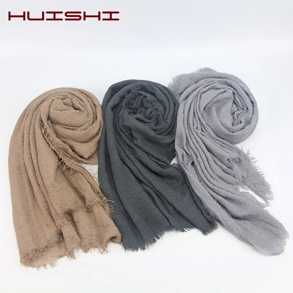 Bubble Cotton Crinkle Cloud Hijab – Solid Color Muslim Head Scarf & Shawl for Women | 40 Colors