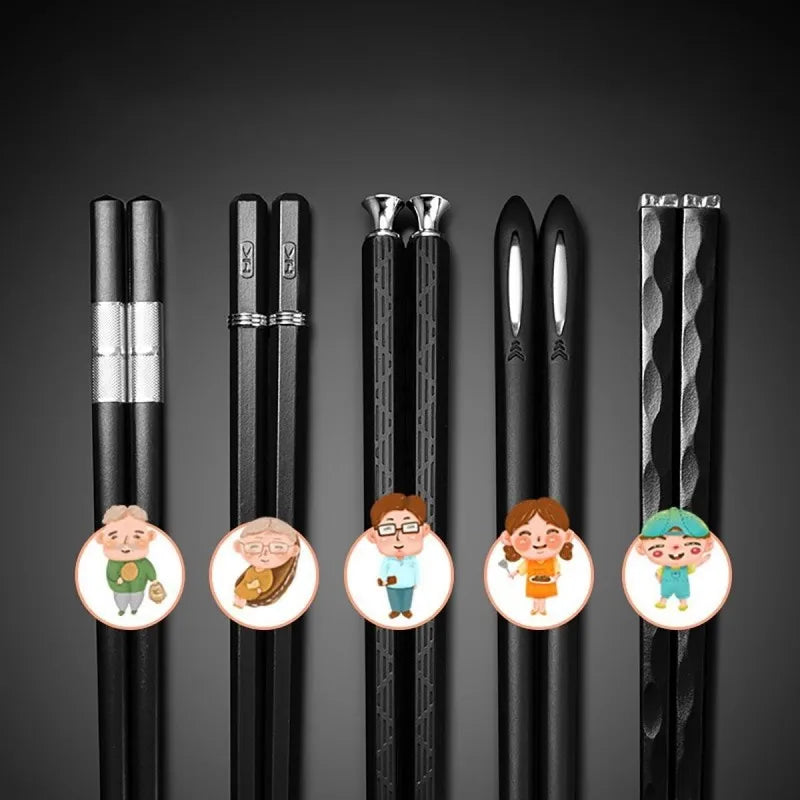 Nordic-Style Alloy Chopsticks Set - Non-Slip Heat-Resistant Dishwasher Safe Utensils (Gold/Black)