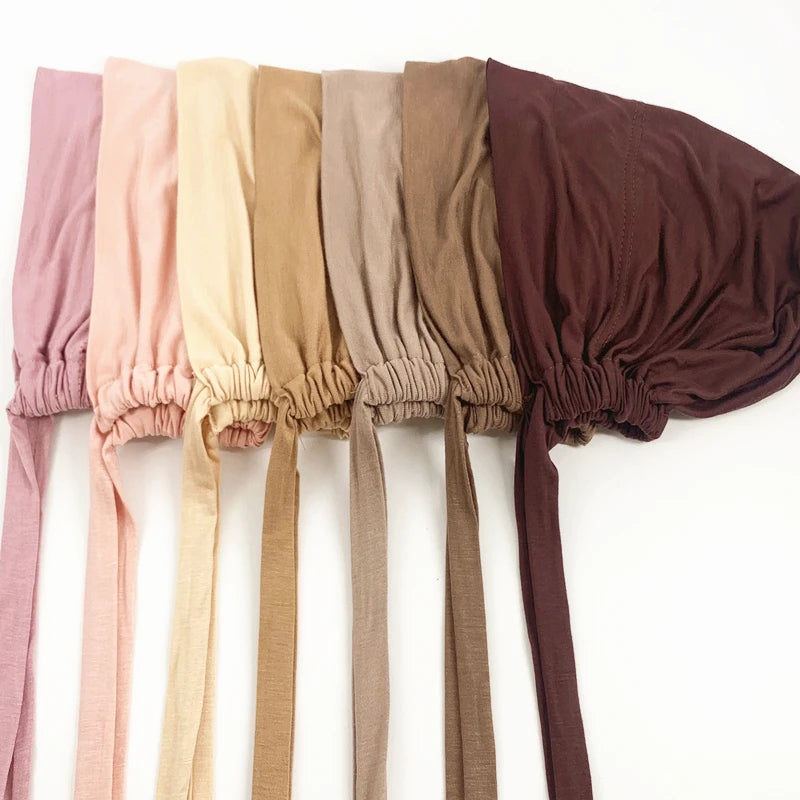 Women's Cotton Jersey Hijab Undercap - Tie Back Inner Cap with 82 Color Options