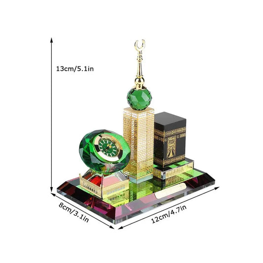 Kaaba Clock Tower Crystal Figurine | 3-in-1 Islamic Table Decor | Titanium Crystal Islamic Architecture Model