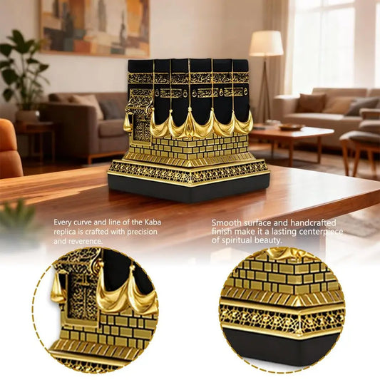 Kaaba Replica Resin Ornament | 4.6" Gold & Black Islamic Decor with Arabic Script & Rhinestones