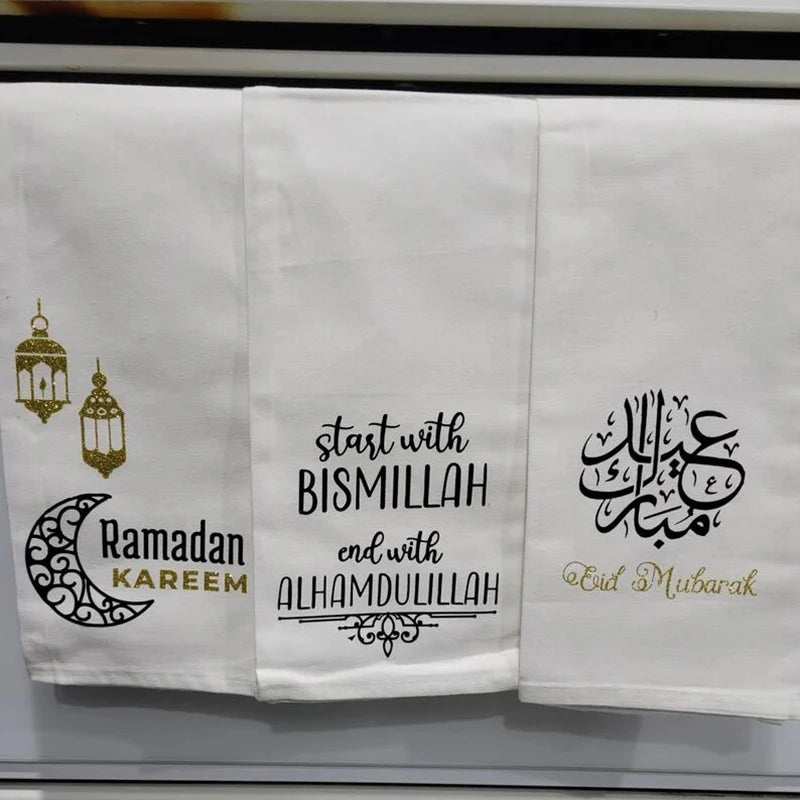 Islamic Kitchen Towel | Eid Mubarak & Ramadan Kareem Home Decor Gift | Bismillah Alhamdulillah Design