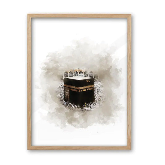 Kaaba Mecca Wall Art - Oak Wood Framed Canvas 16x20