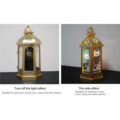 Ramadan Hanging Iron Lantern - Gold Hollow Eid Decorative Light