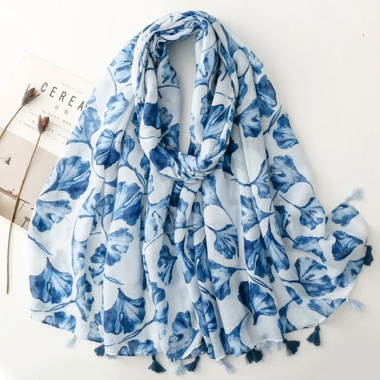 Printed Tassel Hijab Scarf & Shawl for Women | 88×180cm Bohemian Wrap | 60 Designs