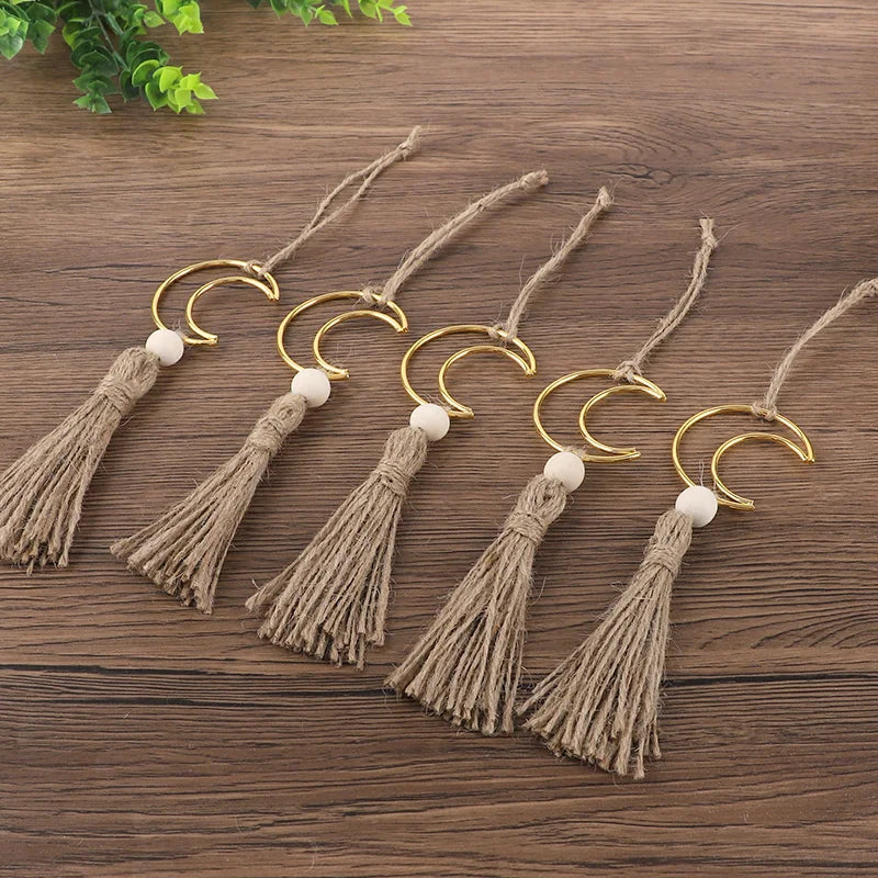 Ramadan Moon Wooden Beads Ornament - Tassel Wall Decor