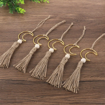 Ramadan Moon Wooden Beads Ornament - Tassel Wall Decor