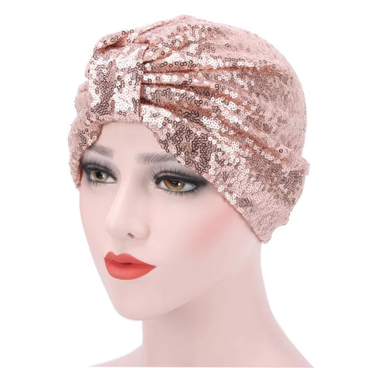 Glitter Sequin Turban Cap - Fashion Hijab Headwrap