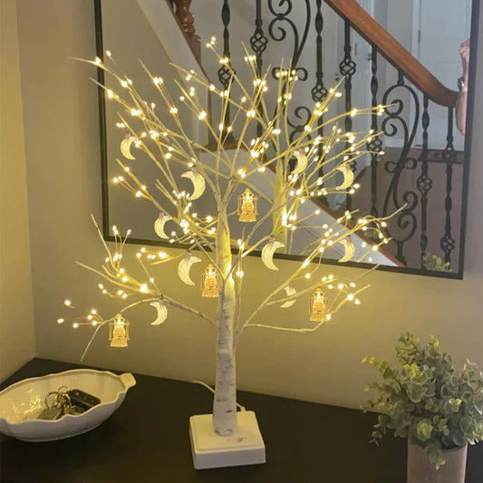 LED Birch Tree Lights - Ramadan Star & Moon String Lights